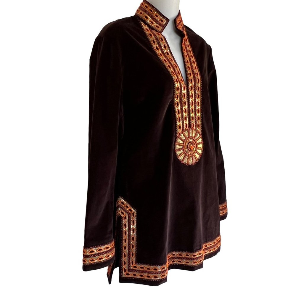 ππ SOLD ππ TORY BURCH BROWN VELVET VINTAGE INSPIRED BEADED TOP - Picture 4 of 13